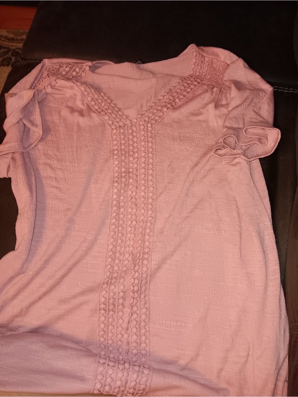 Light Pink Crochet-Trim Short Sleeve Tunic Top